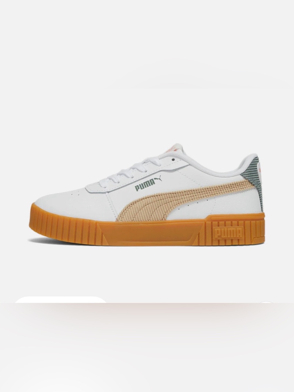 PUMA Women’s Carina 2.0 Corduroy White & Gum Low-Top Sneakers